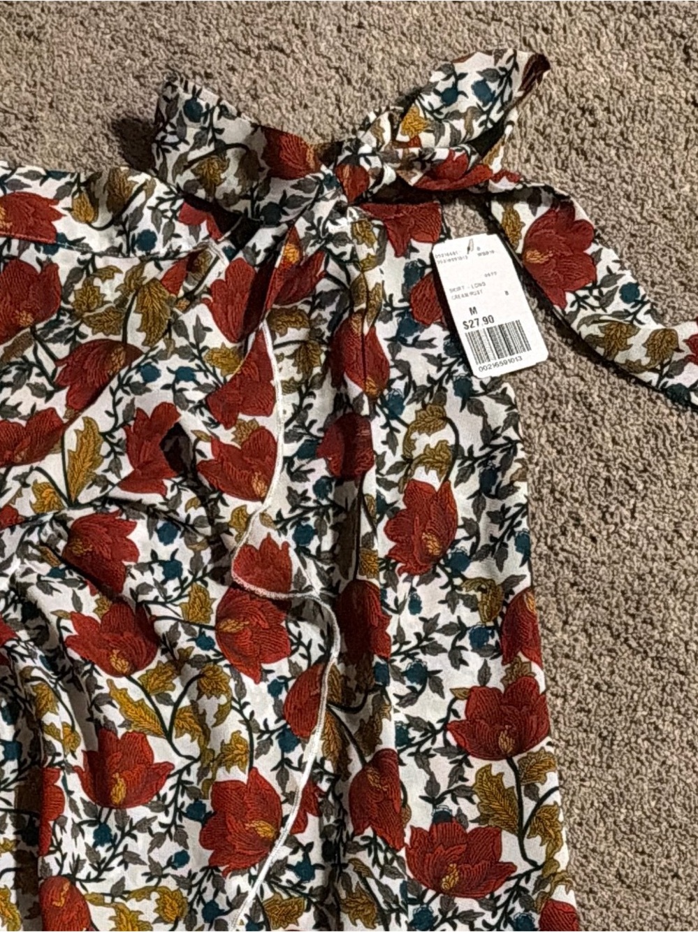 Floral Tie-Waist Dress with Red & Mustard Blooms